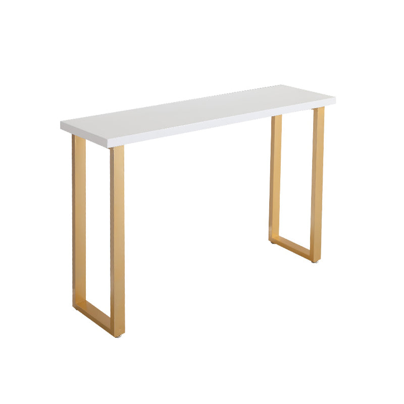 Glam Iron Indoor Bar Dining Table Rectangle White Wood Bistro Table with Sled Pedestal