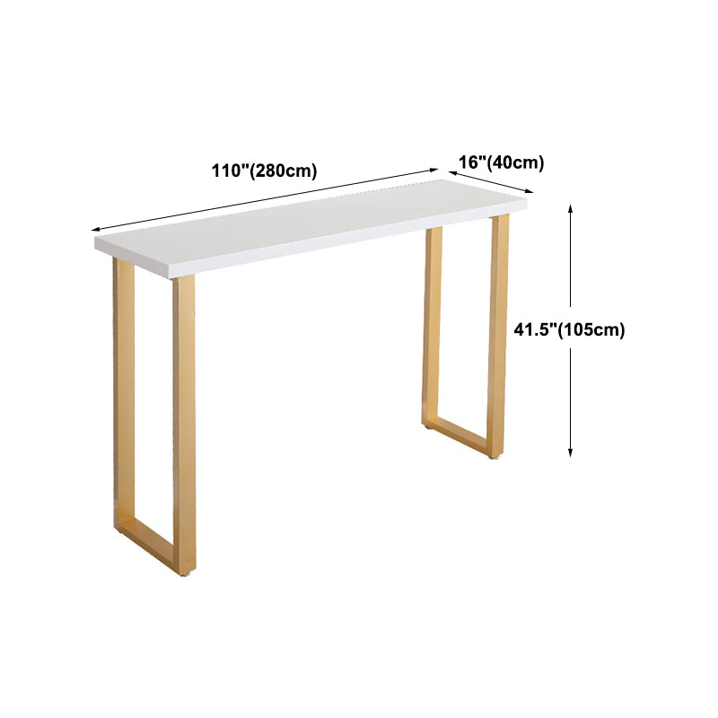 Glam Iron Indoor Bar Dining Table Rectangle White Wood Bistro Table with Sled Pedestal