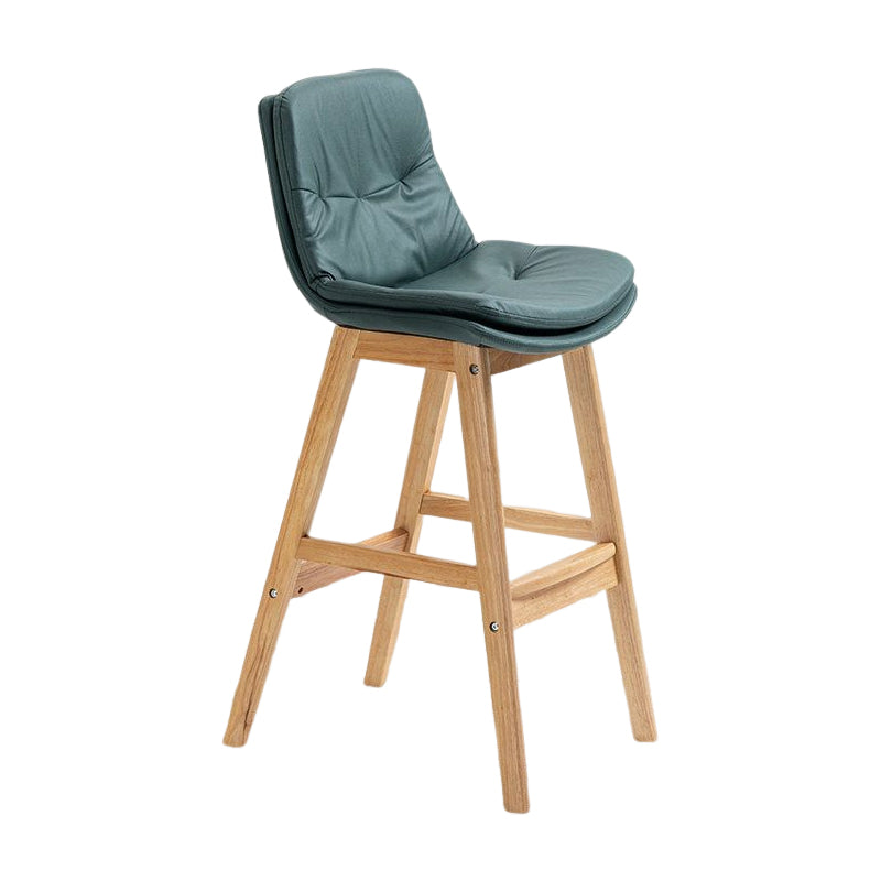 Scandinavian Upholstered Footrest Low Back Stool 27.95'' Rubberwood Bar Stool