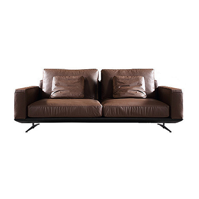 Square Arm Sofa and Chaise Genuine Leather Dark Brown Sectional for Living Room