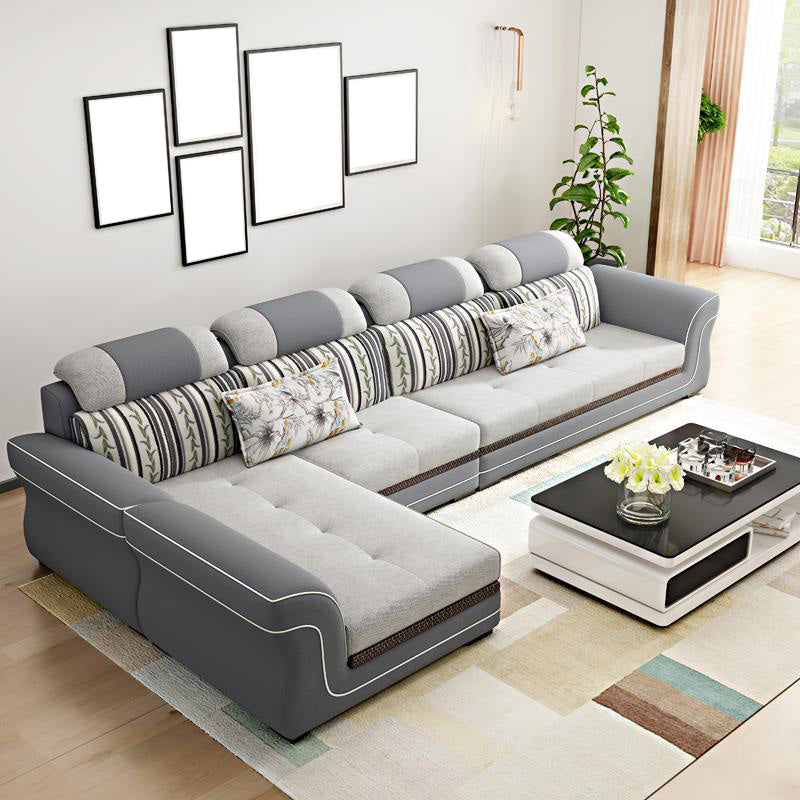 Contemporary Cushion Back Sofa and Chaise Living Room L-Shape Sectional