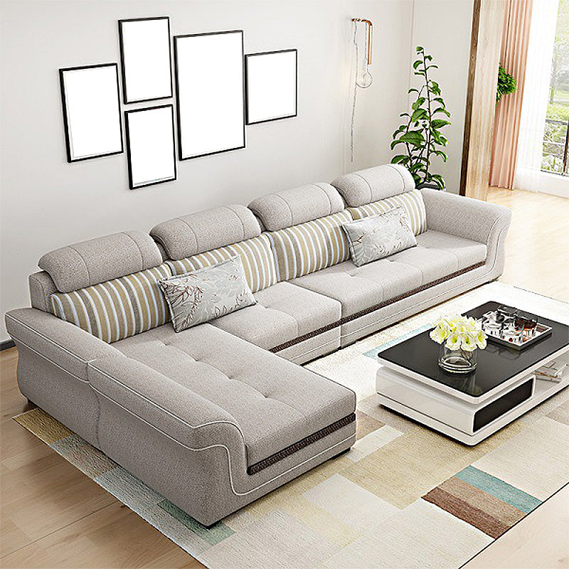 Contemporary Cushion Back Sofa and Chaise Living Room L-Shape Sectional