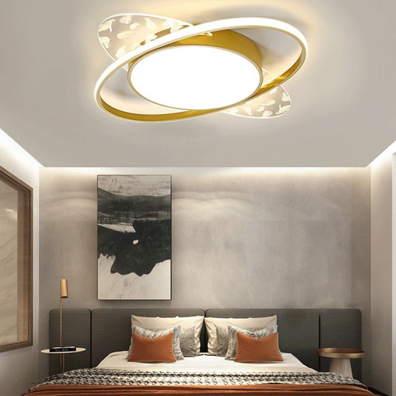 Nordic Feather Ceiling Light Metal Round Flush Mount Light for Living Room