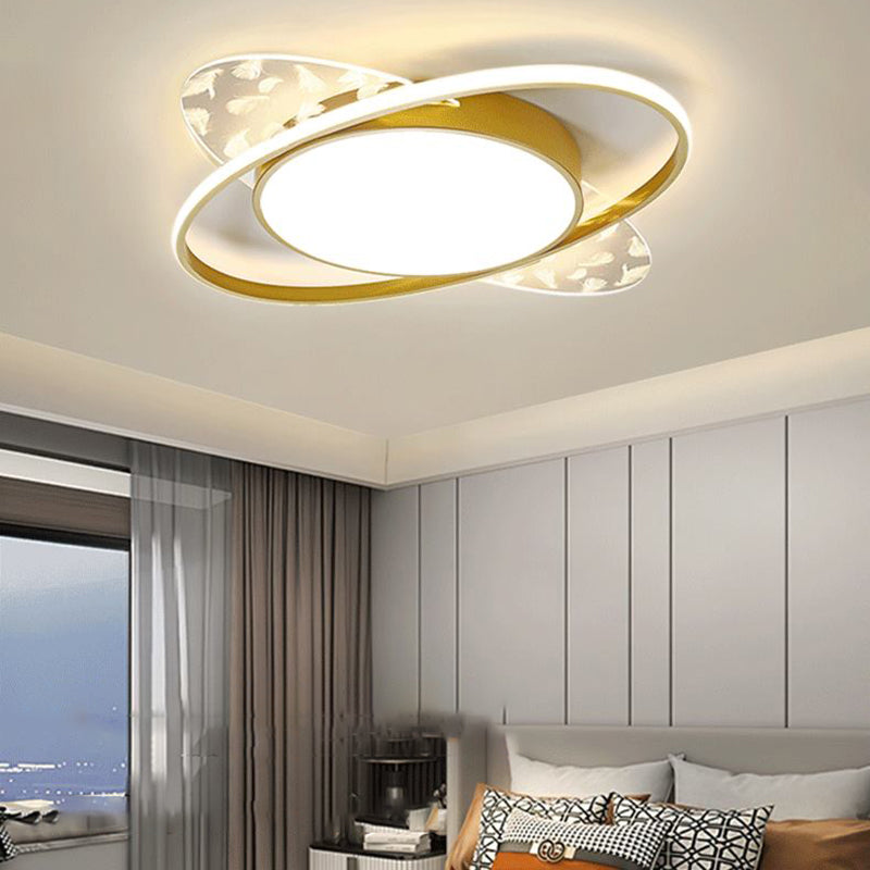 Nordic Feather Ceiling Light Metal Round Flush Mount Light for Living Room