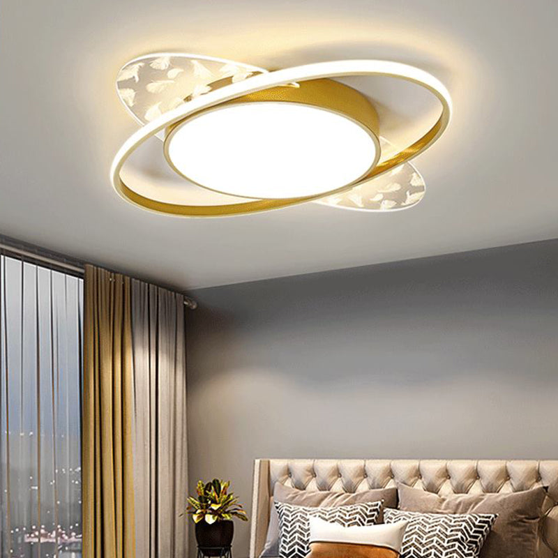 Nordic Feather Ceiling Light Metal Round Flush Mount Light for Living Room