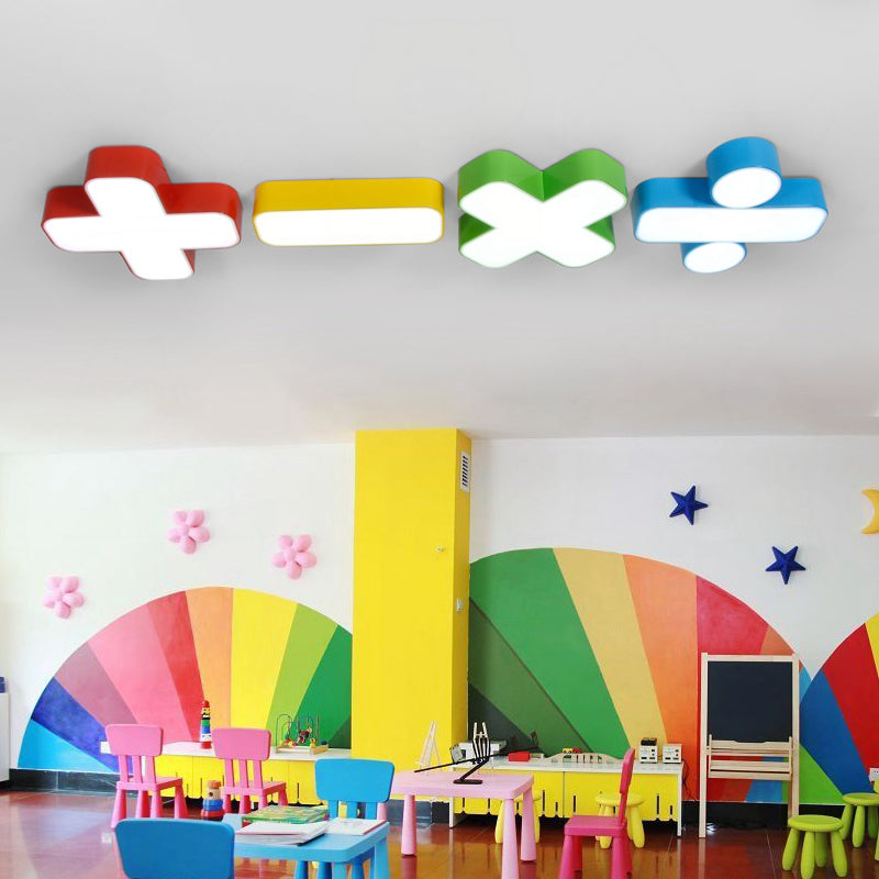 Math Symbol LED Flush Light Cartoon Metallic Kindergarten Ceiling Mounted Light