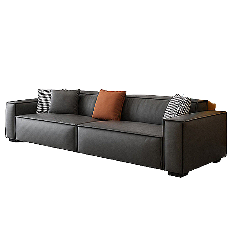 Sewn Pillow Back Settee Square Arm Sofa Couch in Black for Living Room