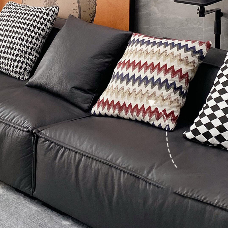 Sewn Pillow Back Settee Square Arm Sofa Couch in Black for Living Room