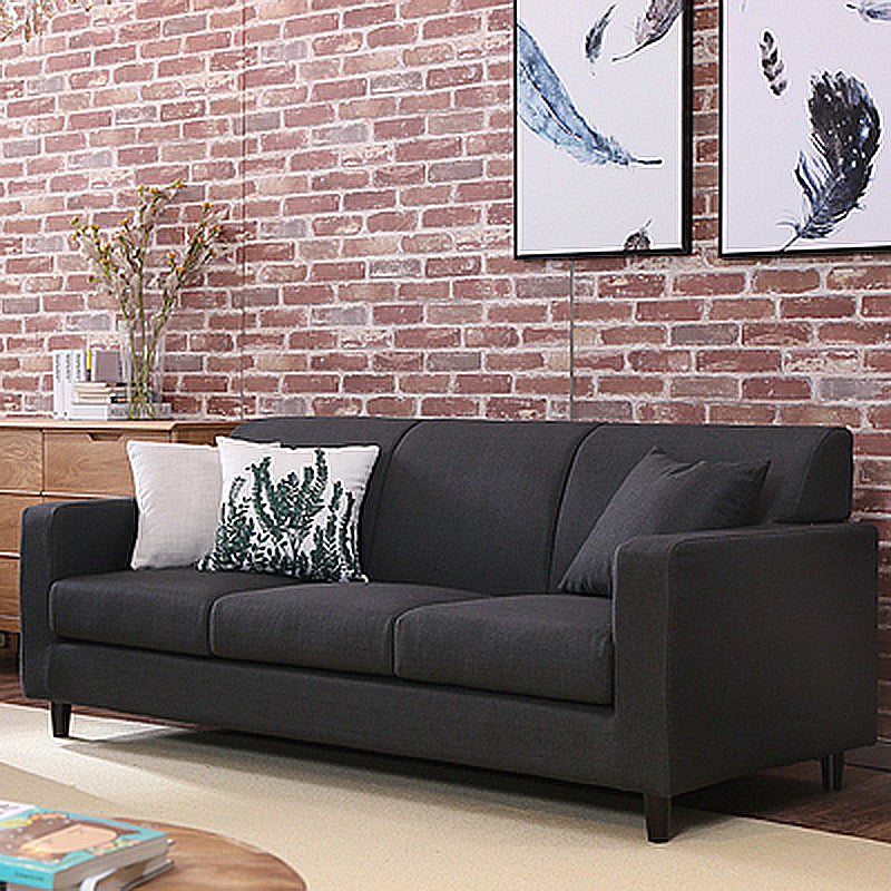 Contemporary Velvet/Linen Couch Square Arm Sofa with Loose Back