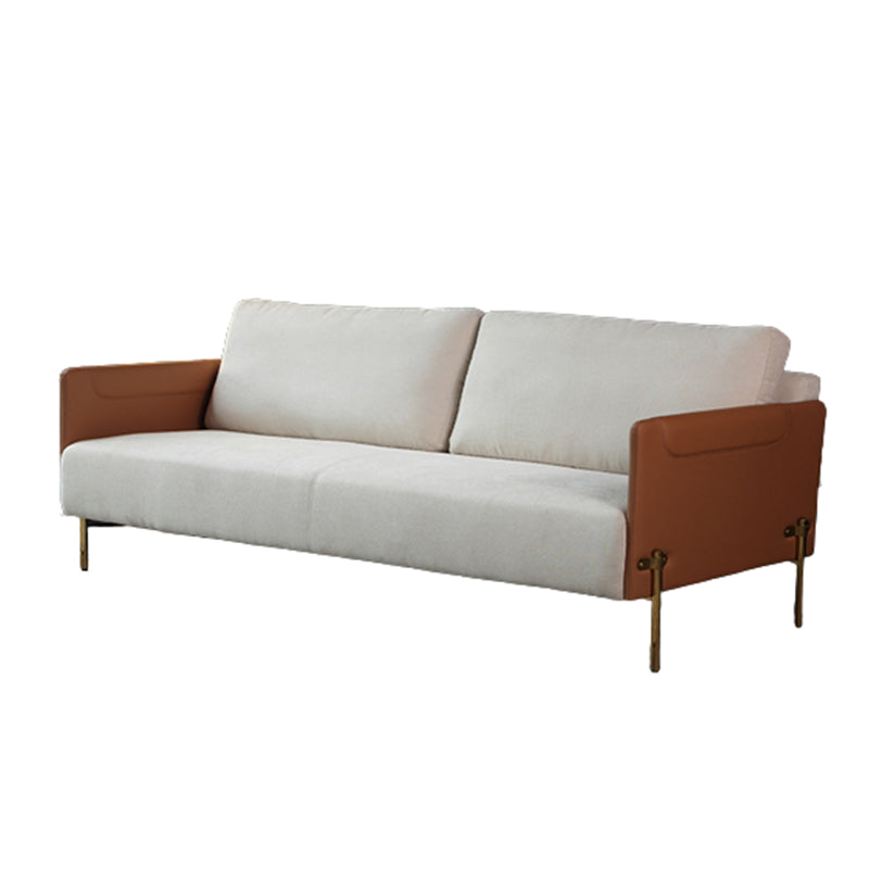 Contemporary Square Arm Cushions Leather and Cotton Blend Settee Couch