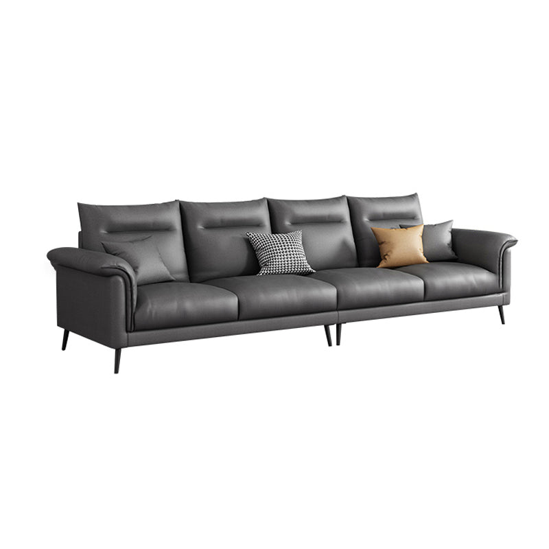 Modern Faux Leather Stain-Resistant Sofa Black Flared Arm Couch