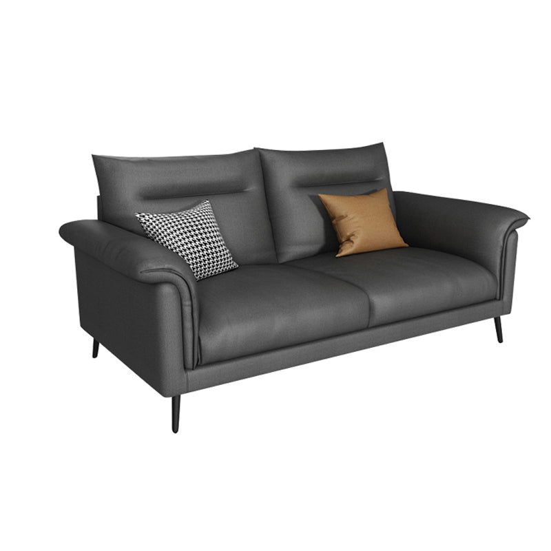 Modern Faux Leather Stain-Resistant Sofa Black Flared Arm Couch