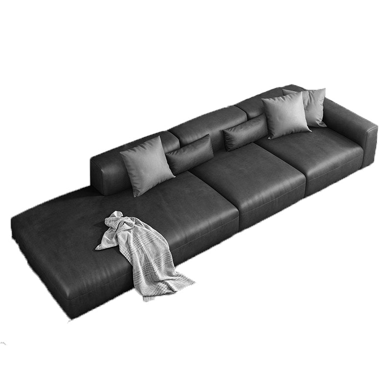 Contemporary Standard Square Arm Settee Living Room Faux Leather Couch