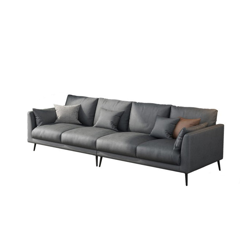 Contemporary Gray Recessed Arm Couch Living Room Faux Leather Sofa