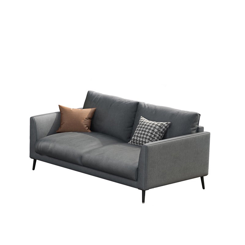 Contemporary Gray Recessed Arm Couch Living Room Faux Leather Sofa