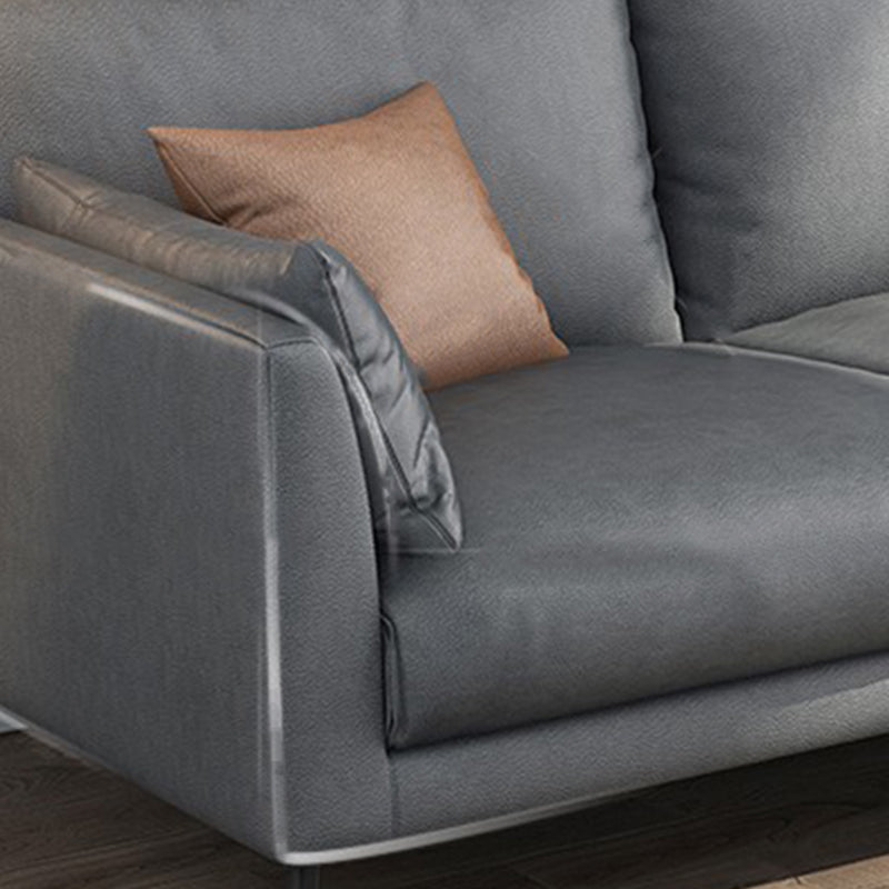 Contemporary Gray Recessed Arm Couch Living Room Faux Leather Sofa