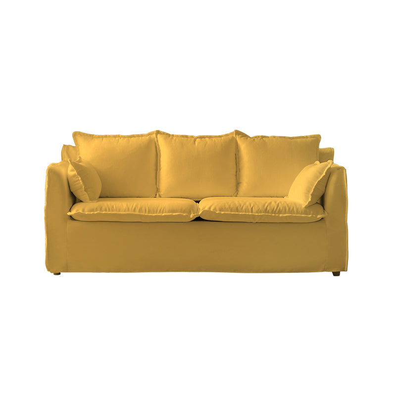 Contemporary Linen Couch Square Arm Settee with Slipcovered Pillows