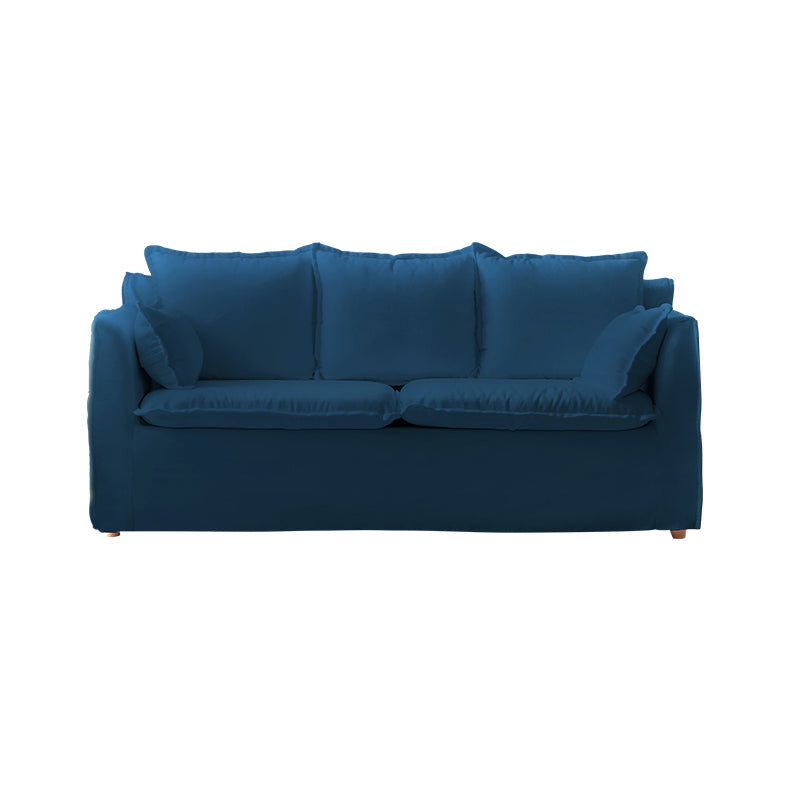 Contemporary Linen Couch Square Arm Settee with Slipcovered Pillows