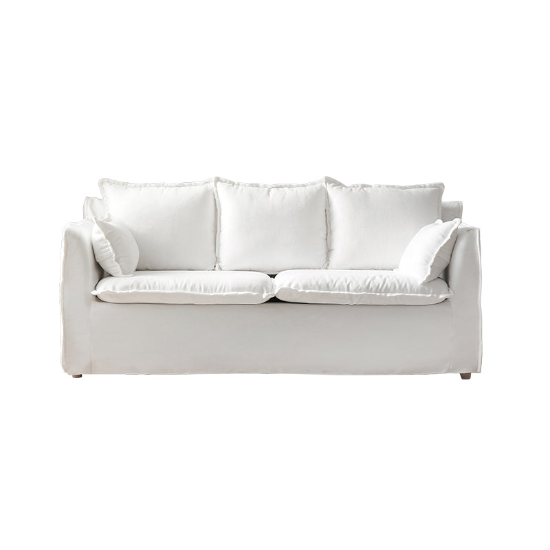 Contemporary Linen Couch Square Arm Settee with Slipcovered Pillows