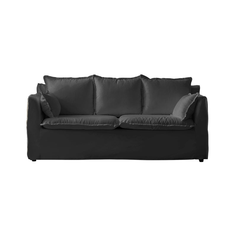 Contemporary Linen Couch Square Arm Settee with Slipcovered Pillows