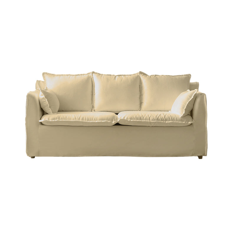 Contemporary Linen Couch Square Arm Settee with Slipcovered Pillows