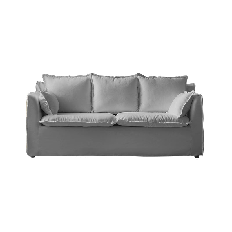 Contemporary Linen Couch Square Arm Settee with Slipcovered Pillows