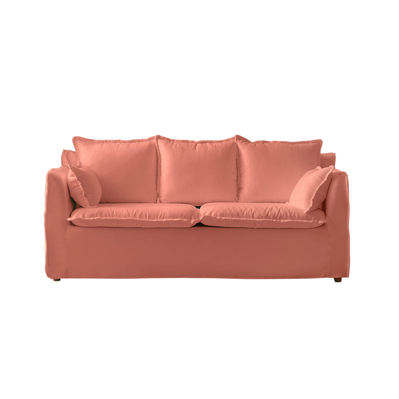 Contemporary Linen Couch Square Arm Settee with Slipcovered Pillows