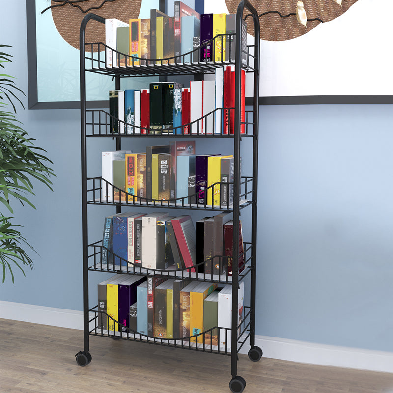 Modern Style Steel Bookshelf Open Shelf Bookcase with Caster Wheels