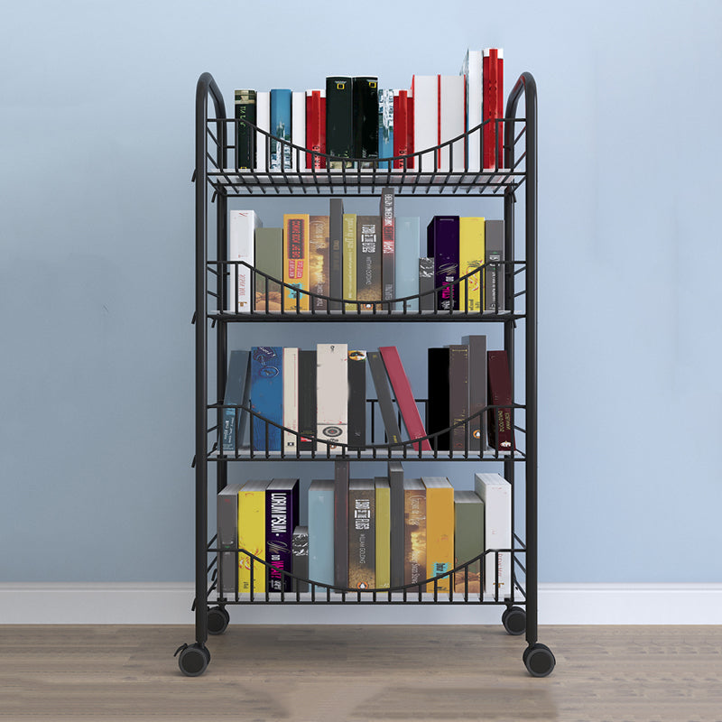 Modern Style Steel Bookshelf Open Shelf Bookcase with Caster Wheels