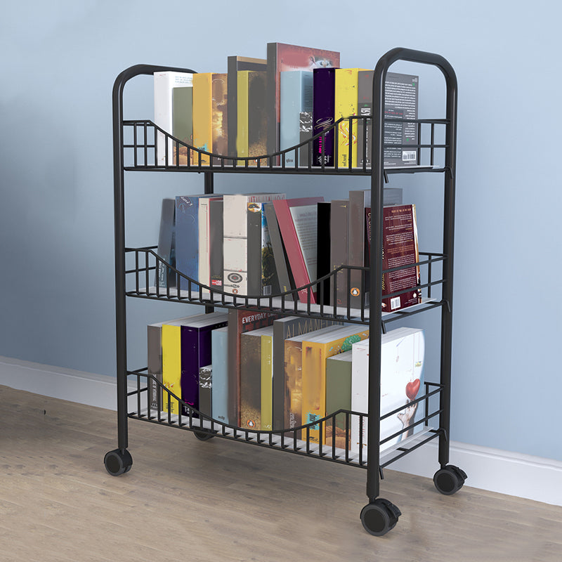 Modern Style Steel Bookshelf Open Shelf Bookcase with Caster Wheels