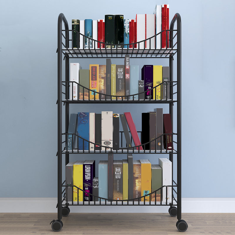 Modern Style Steel Bookshelf Open Shelf Bookcase with Caster Wheels