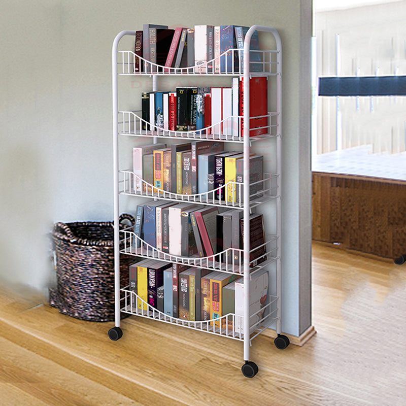 Modern Style Steel Bookshelf Open Shelf Bookcase with Caster Wheels