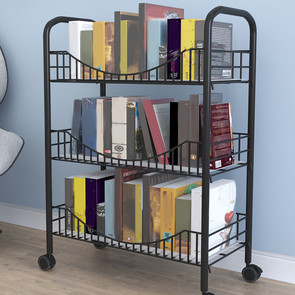 Modern Style Steel Bookshelf Open Shelf Bookcase with Caster Wheels