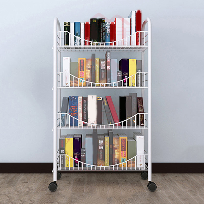 Modern Style Steel Bookshelf Open Shelf Bookcase with Caster Wheels