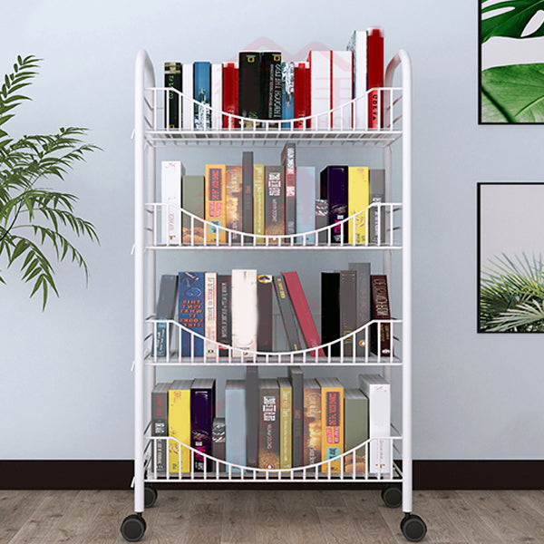 Modern Style Steel Bookshelf Open Shelf Bookcase with Caster Wheels