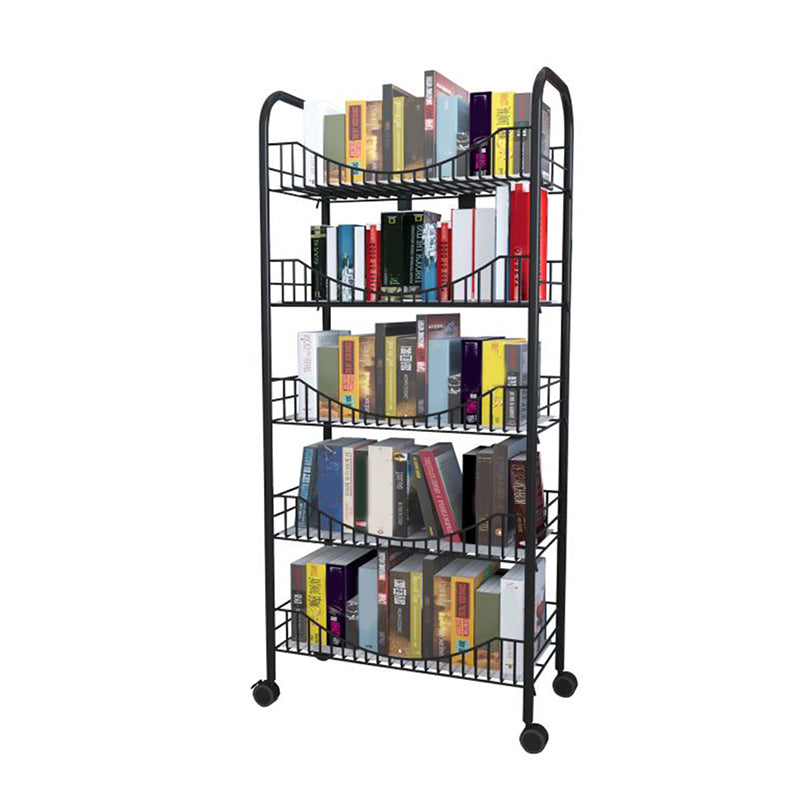 Modern Style Steel Bookshelf Open Shelf Bookcase with Caster Wheels