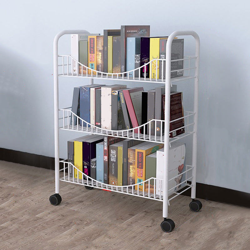 Modern Style Steel Bookshelf Open Shelf Bookcase with Caster Wheels