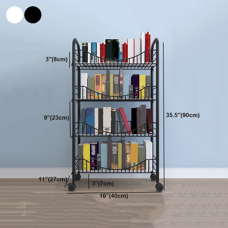 Modern Style Steel Bookshelf Open Shelf Bookcase with Caster Wheels