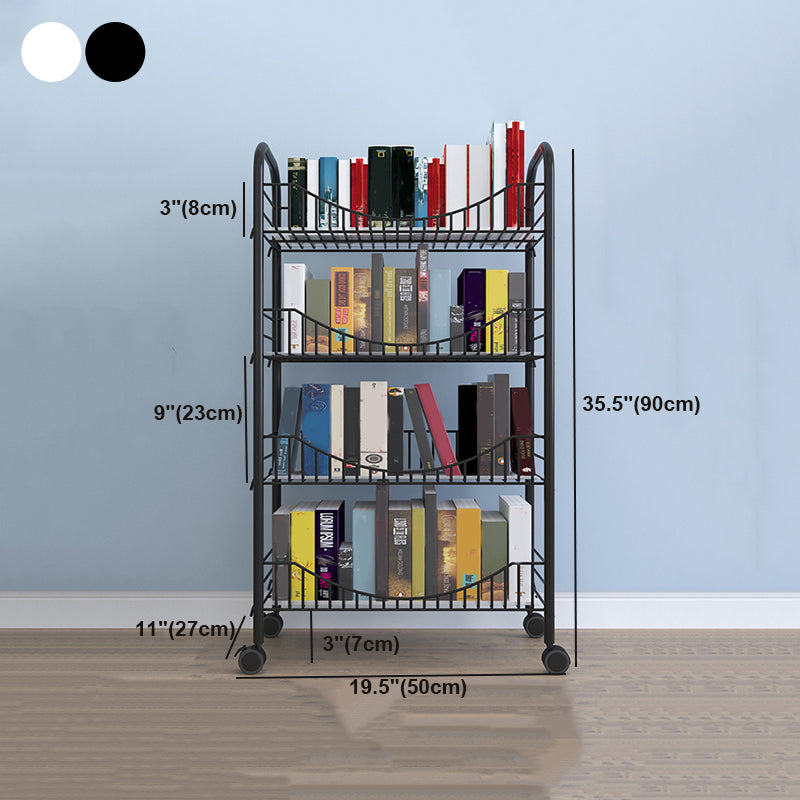 Modern Style Steel Bookshelf Open Shelf Bookcase with Caster Wheels