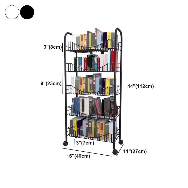 Modern Style Steel Bookshelf Open Shelf Bookcase with Caster Wheels