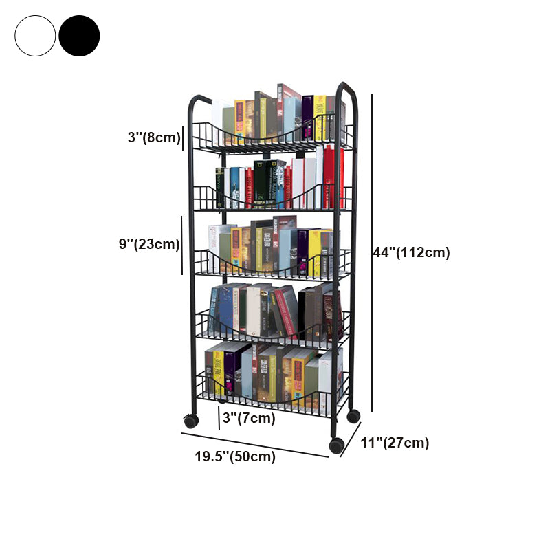 Modern Style Steel Bookshelf Open Shelf Bookcase with Caster Wheels