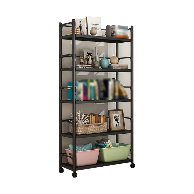 Industrial Steel Etagere Bookshelf Vertical Open Bookshelf with Caster Wheels