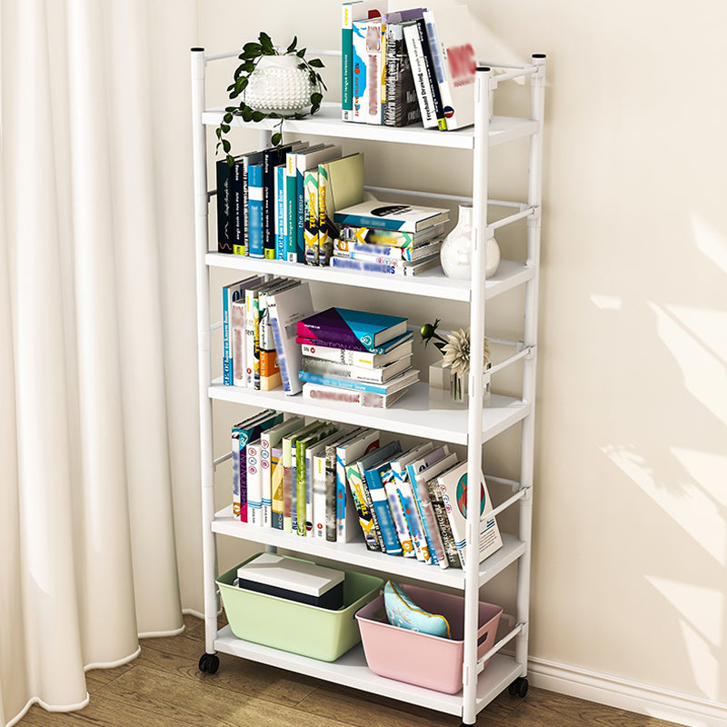 Industrial Steel Etagere Bookshelf Vertical Open Bookshelf with Caster Wheels