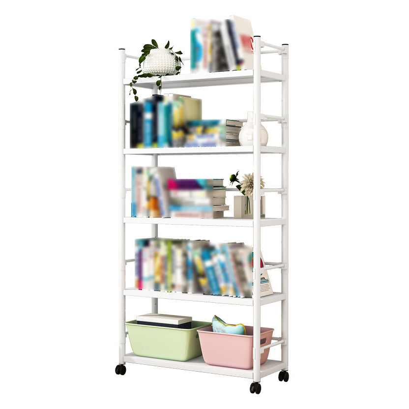 Industrial Steel Etagere Bookshelf Vertical Open Bookshelf with Caster Wheels