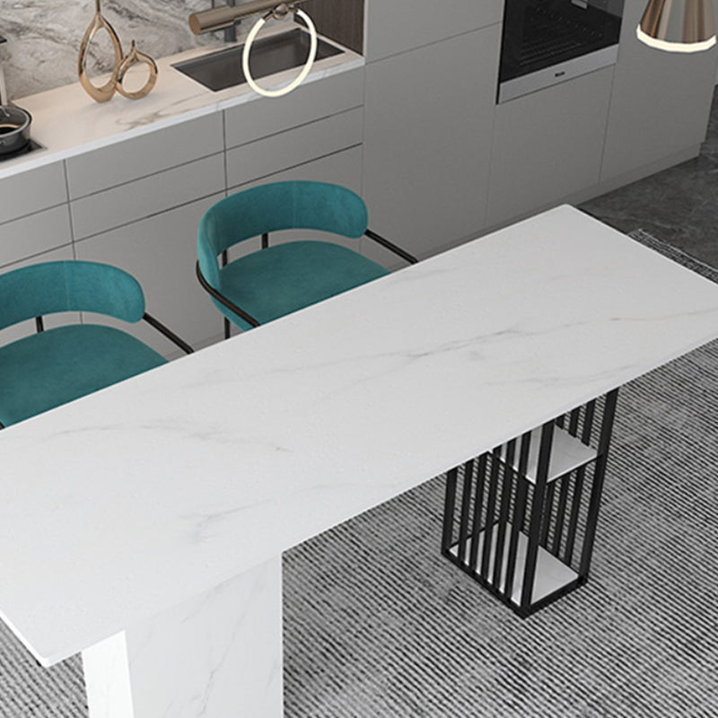 Stone Bar Dining Table Modern Rectangle Bar Table with Double Pedestal for Kitchen