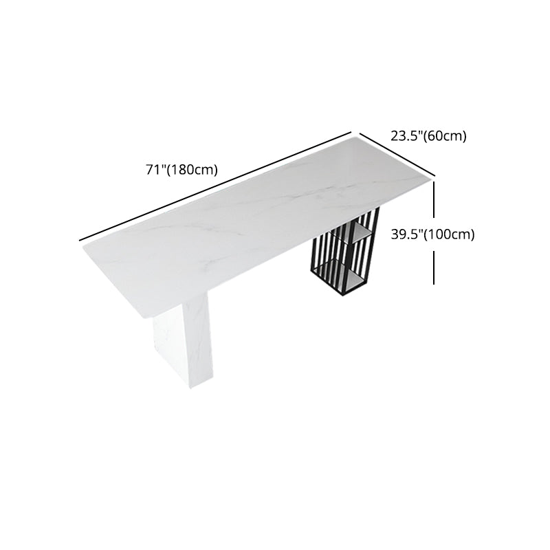 Stone Bar Dining Table Modern Rectangle Bar Table with Double Pedestal for Kitchen