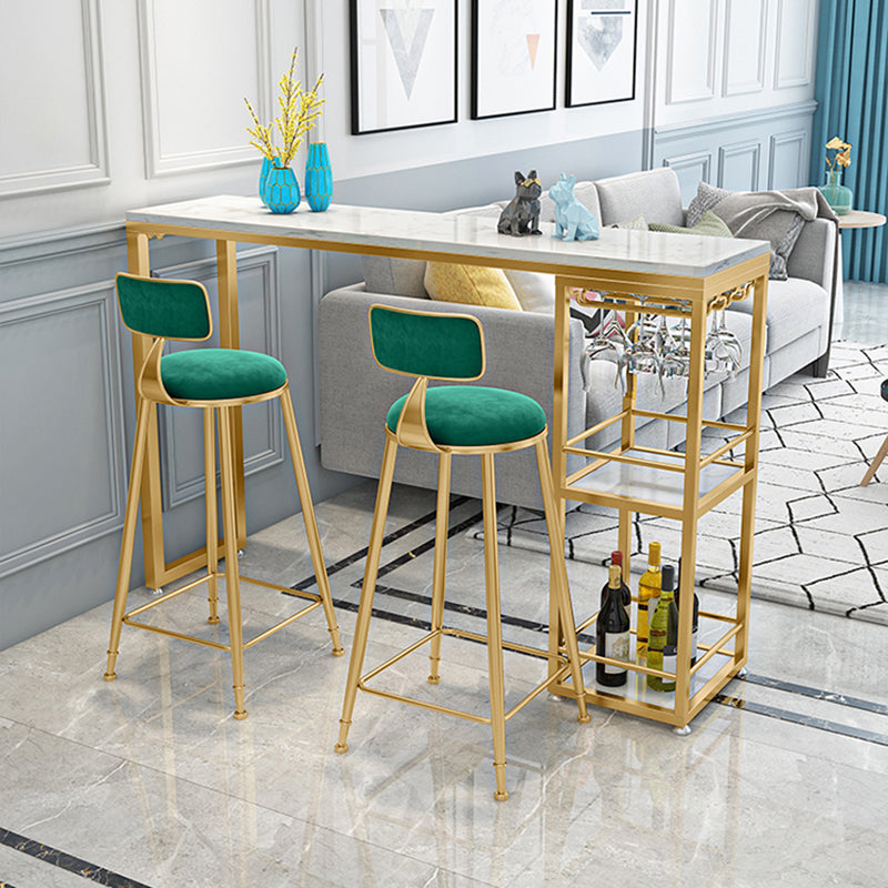 Stone Bar Dining Table Glam Rectangle Bar Table with Double Pedestal for Dining Room