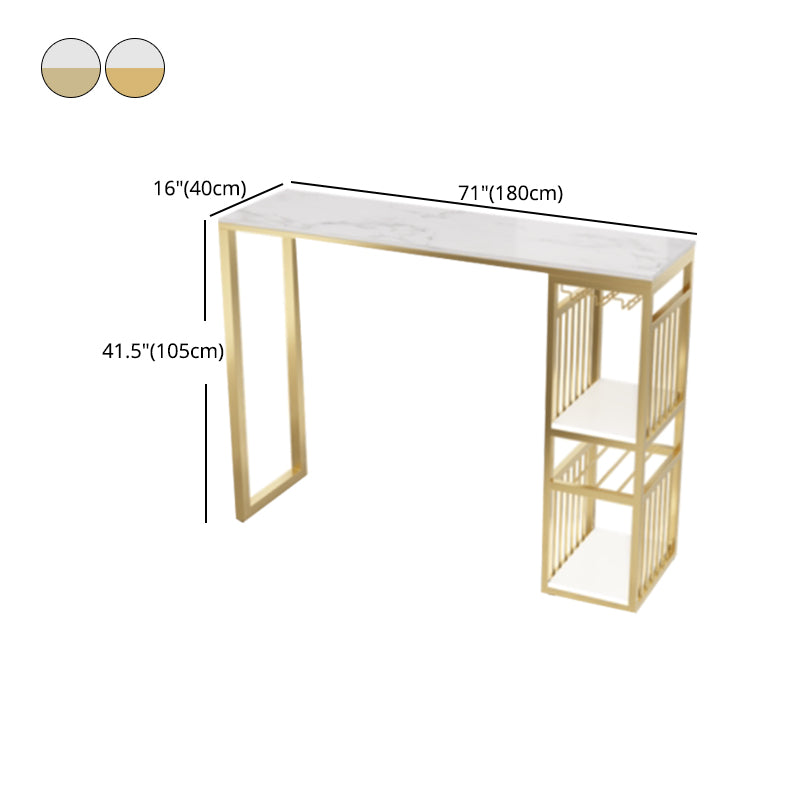 Stone Bar Dining Table Glam Rectangle Bar Table with Double Pedestal for Dining Room