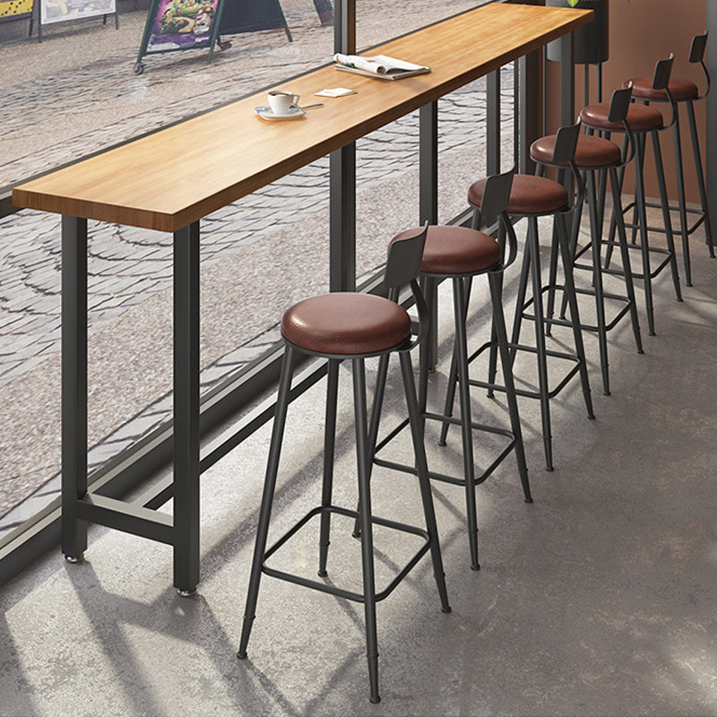 Pine Wood Bar Dining Table Industrial Bar Table with Trestle Base in Black