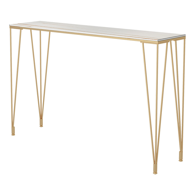 Glam Gold Iron Bar Dining Table White Stone Top Indoor Bistro Table with 4-Legs Pedestal